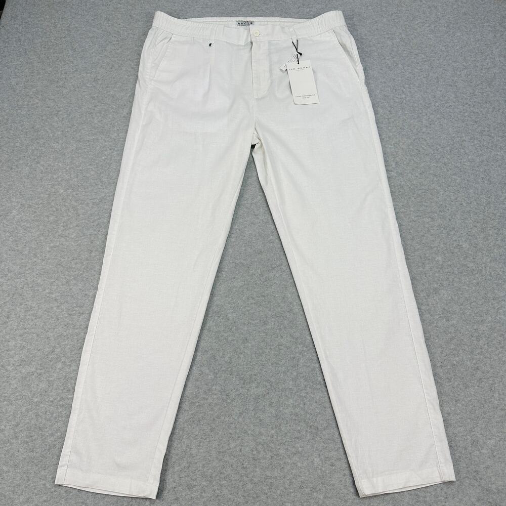 Ike Behar Linen Blend Pants Mens 2XL White Elastic Waist Drawstring Straight Leg
